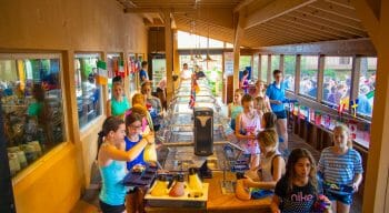 girls in cafe at camp