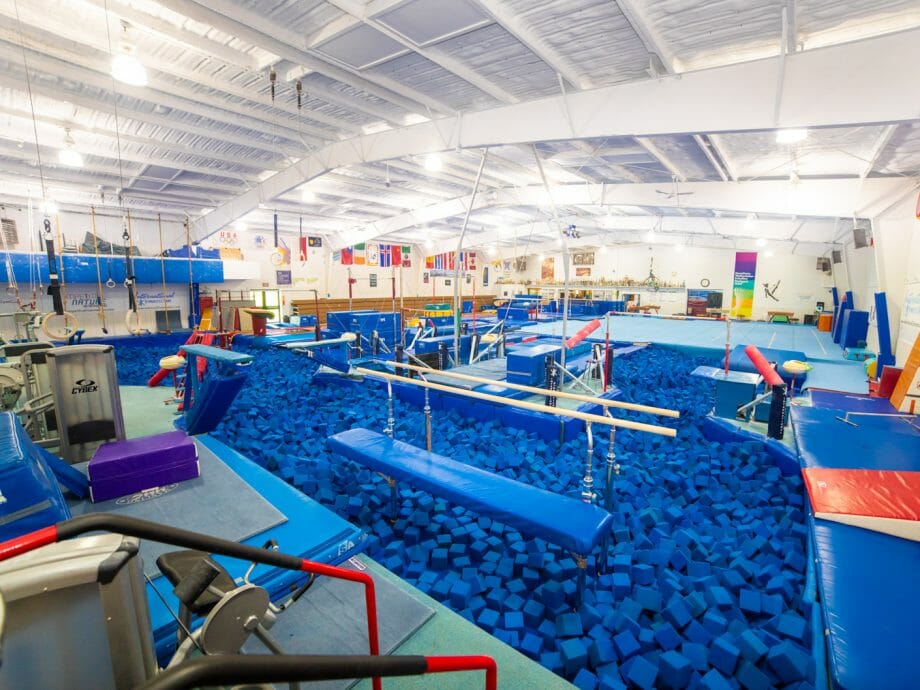 olympic gymnast training gym foam pit