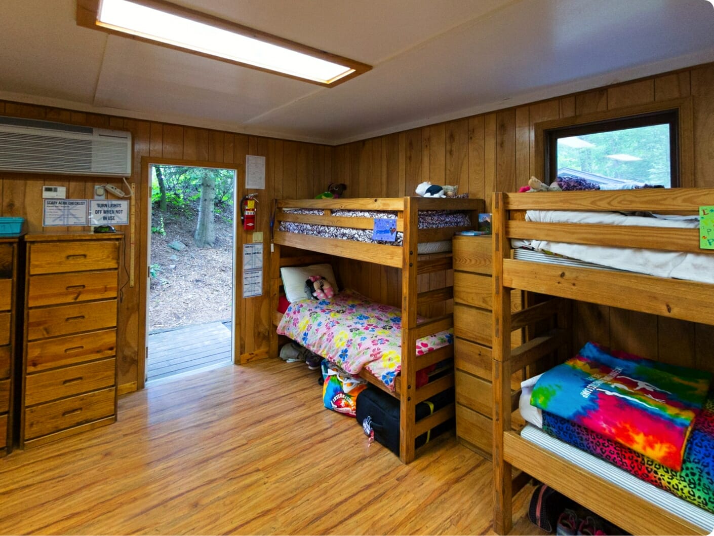 interior of one of the cabins with bunk beds